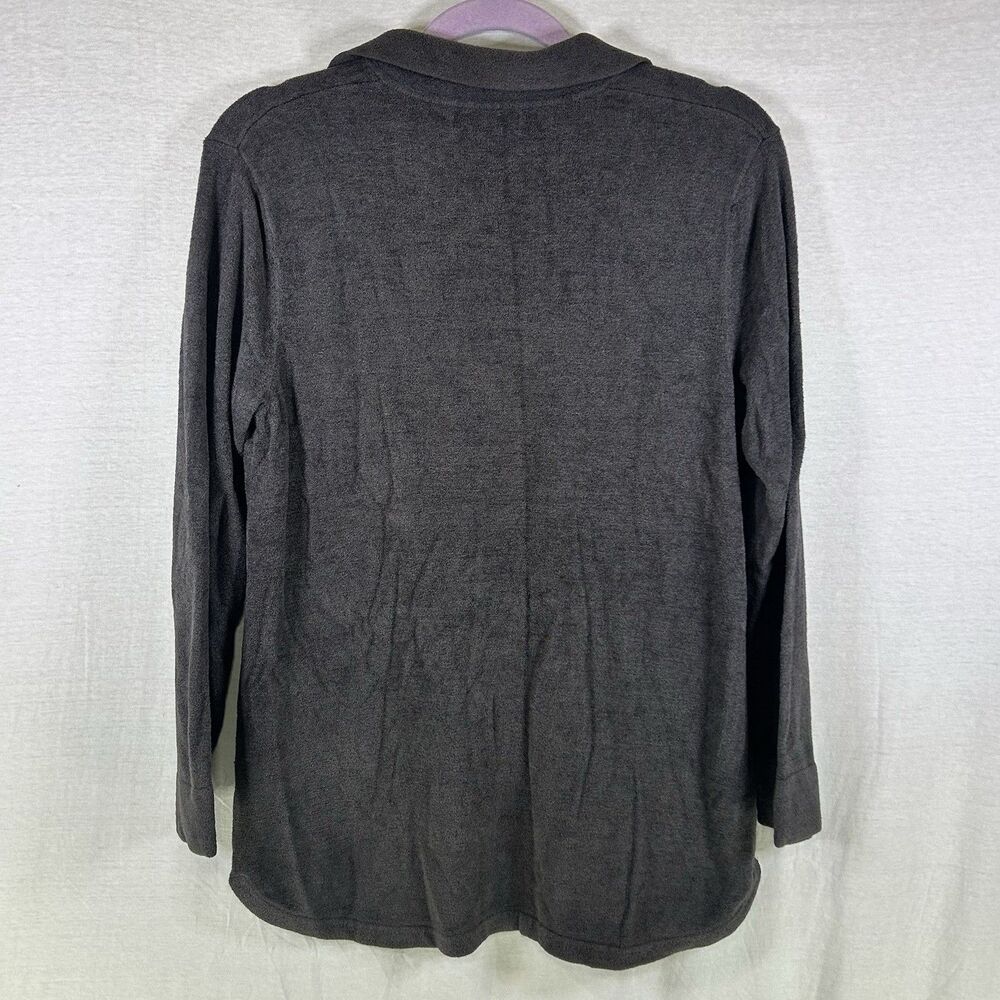 Barefoot Dreams CozyChic Ultra Lite Collared Pullover Side Slits Sz M Dark Gray - Picture 3 of 8